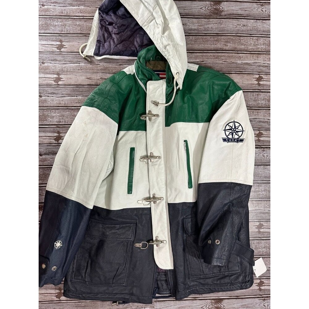 Michael Hoban 100% leather colorblock sz XL NWT $299 Vintage